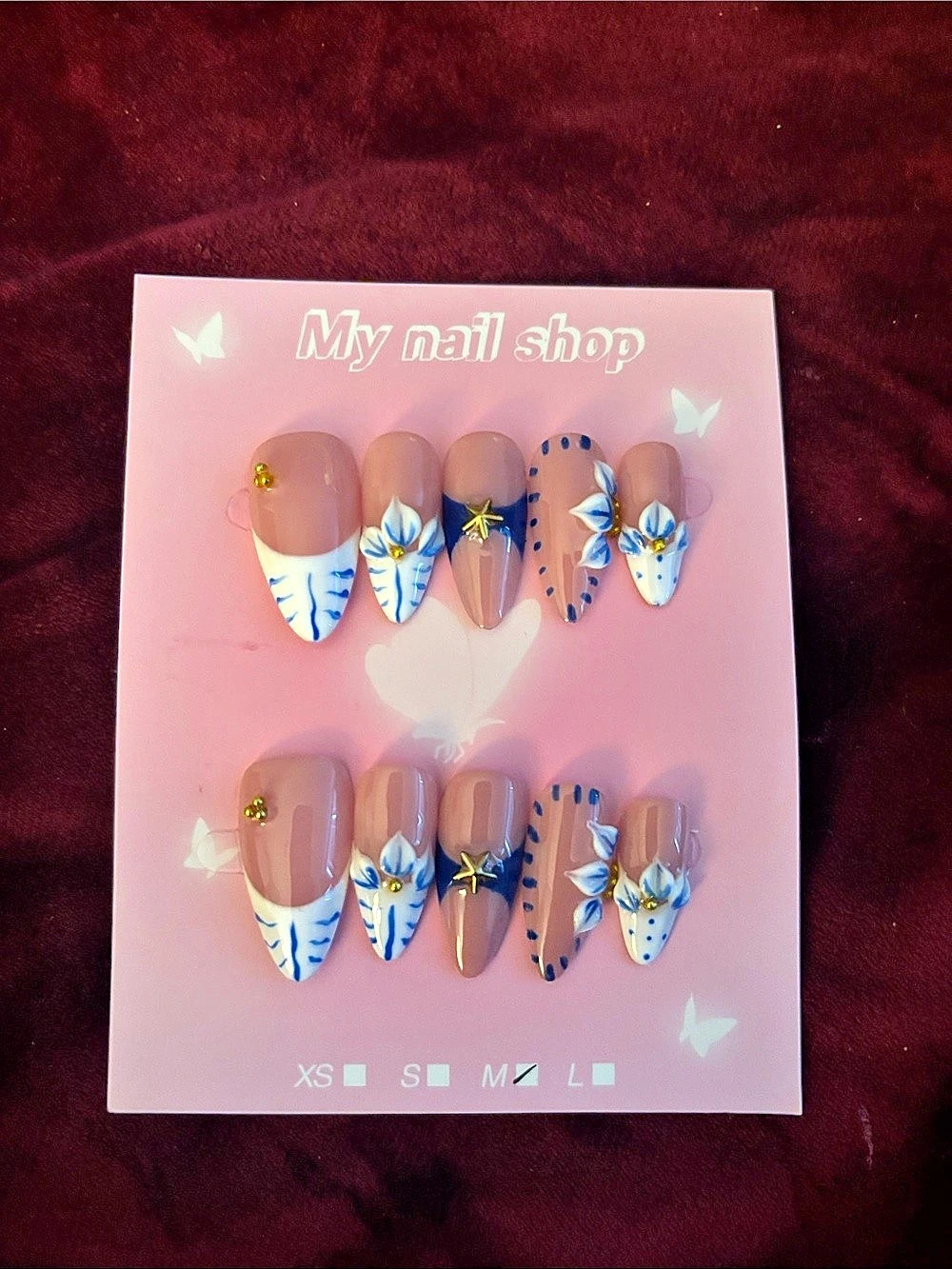 My nail shop Floral Blue & Pink Press-On Nails
